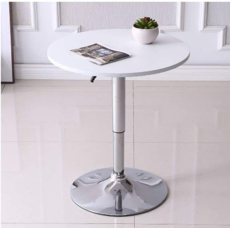 AWF AL WADI FURNITURE® 3-Piece Adjustable Round MDF Wood Bar Table Set with 2 Bar Stools for Pub Counter Kitchen Home PU Leather Bar Chairs with Arms Footrest 360°Swivel Perfect for Small Space, White