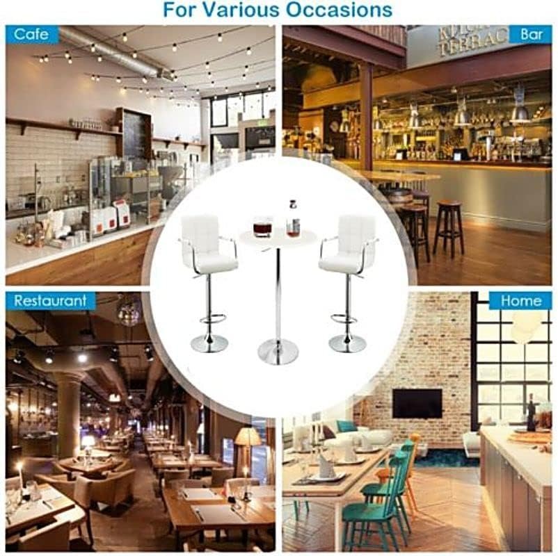 AWF AL WADI FURNITURE® 3-Piece Adjustable Round MDF Wood Bar Table Set with 2 Bar Stools for Pub Counter Kitchen Home PU Leather Bar Chairs with Arms Footrest 360°Swivel Perfect for Small Space, White