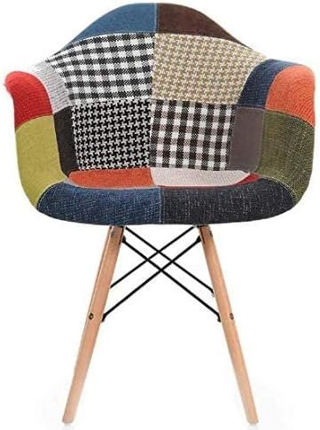 AWF AL WADI FURNITURE® Set of 2 Patchwork Chairs Fabric Armchairs Multicolor Dining Chairs Office Chairs Vintage Chairs with Wood Legs for Living Room Bedroom Dining Room Set Home Office Furniture