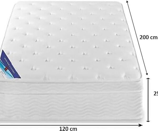 A AWF AL WADI FURNITURE SINCE 1991 Box Top Series Single Large Mattress, Multilayer Euro Top Mattress Single Breathable Foam, Soft Top Feel, Spine Balance, 200L x 120W x 25H cm, WHITE