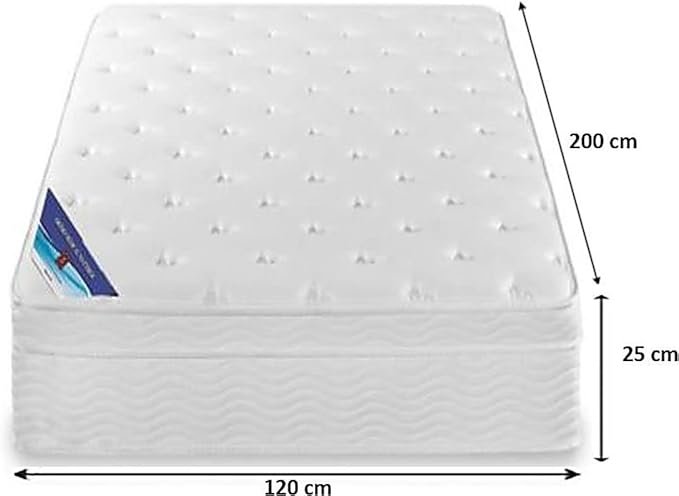 A AWF AL WADI FURNITURE SINCE 1991 Box Top Series Single Large Mattress, Multilayer Euro Top Mattress Single Breathable Foam, Soft Top Feel, Spine Balance, 200L x 120W x 25H cm, WHITE