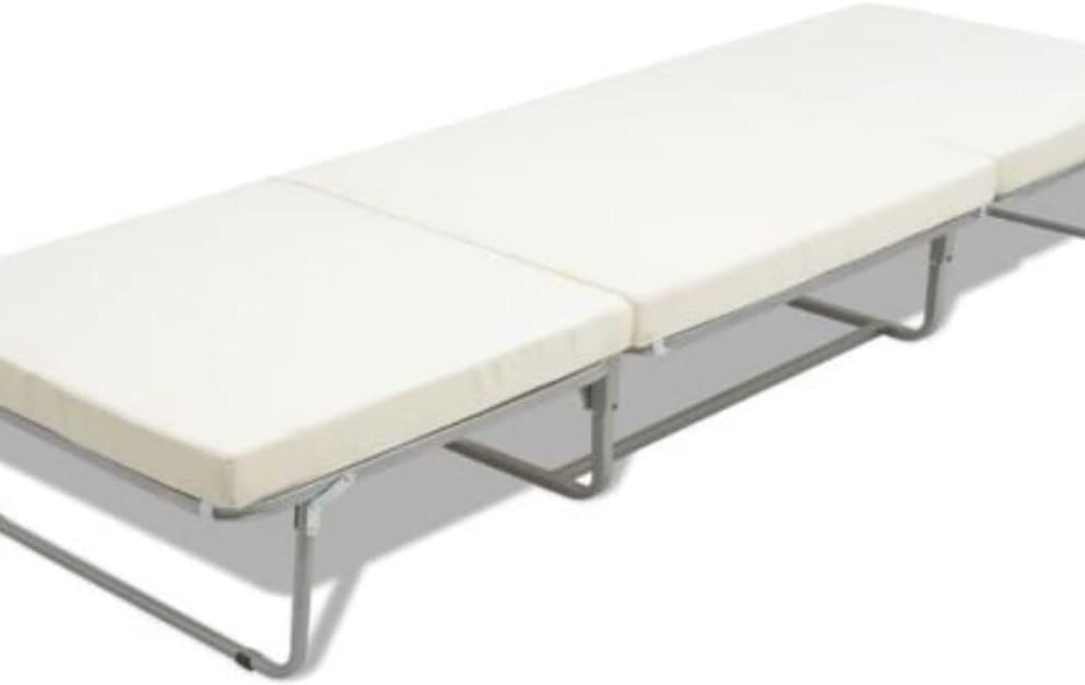 AWF AL WADI FURNITURE® Single Medicated Floral White Quilted Portable Tri-Fold Mattress in Storage Bag with Press Micro Fiber Pillow for Home,Hotel,Guest,Office,Car,Sofa,Chair,Bed - 180L x 90W x 7H cm