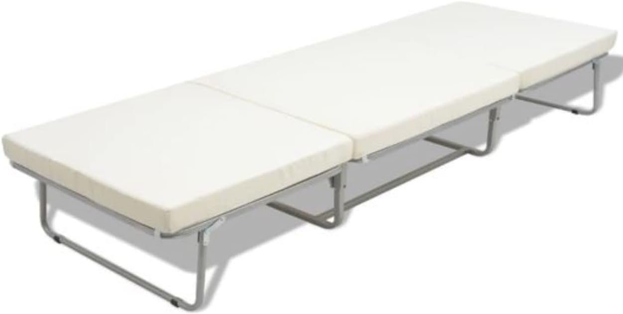 AWF AL WADI FURNITURE® Single Medicated Floral White Quilted Portable Tri-Fold Mattress in Storage Bag with Press Micro Fiber Pillow for Home,Hotel,Guest,Office,Car,Sofa,Chair,Bed - 180L x 90W x 7H cm