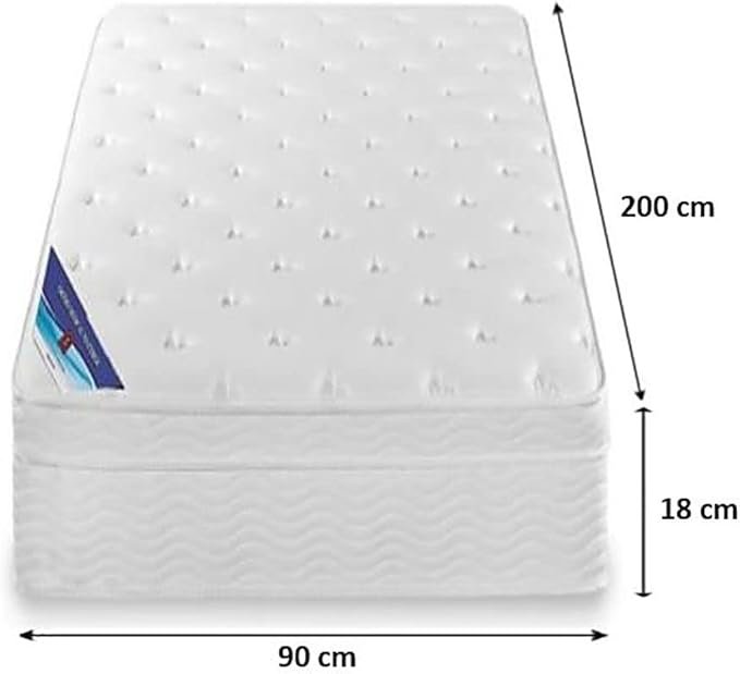 A AWF AL WADI FURNITURE SINCE 1991 Box Top Series Single Mattress, Multilayer Euro Top Mattress Single Breathable Foam, Soft Top Feel, Spine Balance, 200L x 90W x 18H cm, WHITE