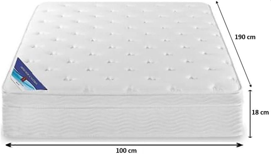 A AWF AL WADI FURNITURE SINCE 1991 Box Top Series Single Mattress, Multilayer Euro Top Mattress Single Breathable Foam, Soft Top Feel, Spine Balance, 190L x 100W x 18H cm, WHITE