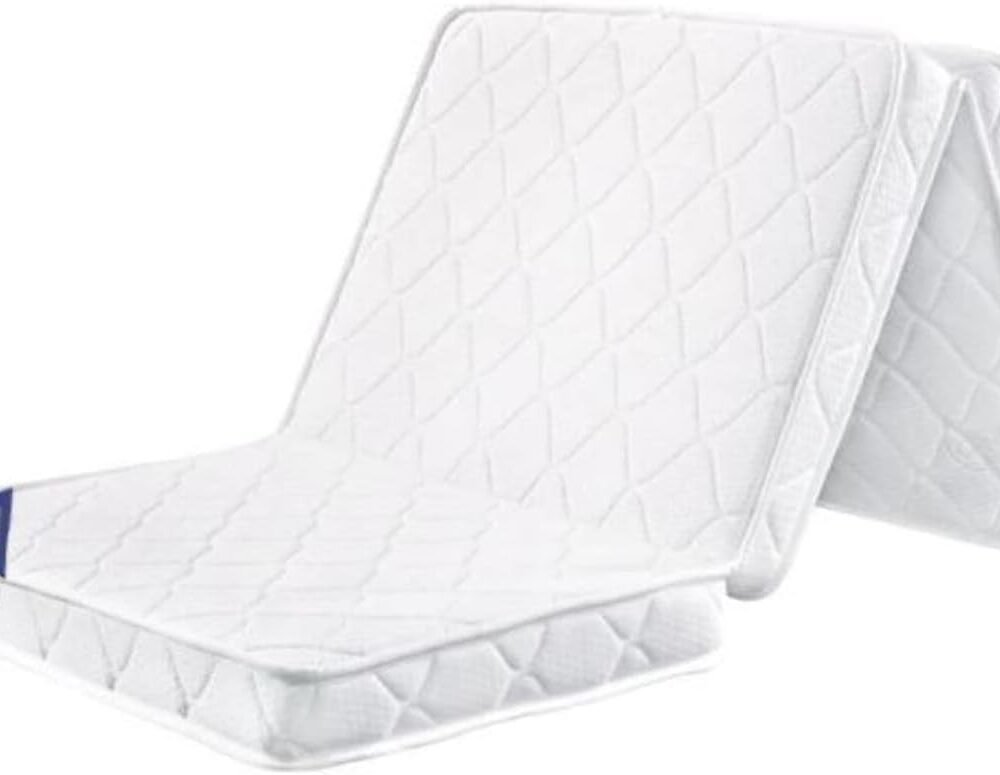 AWF AL WADI FURNITURE® Single Medicated Floral White Quilted Portable Tri-Fold Mattress in Storage Bag with Press Micro Fiber Pillow for Home,Hotel,Guest,Office,Car,Sofa,Chair,Bed - 180L x 90W x 7H cm