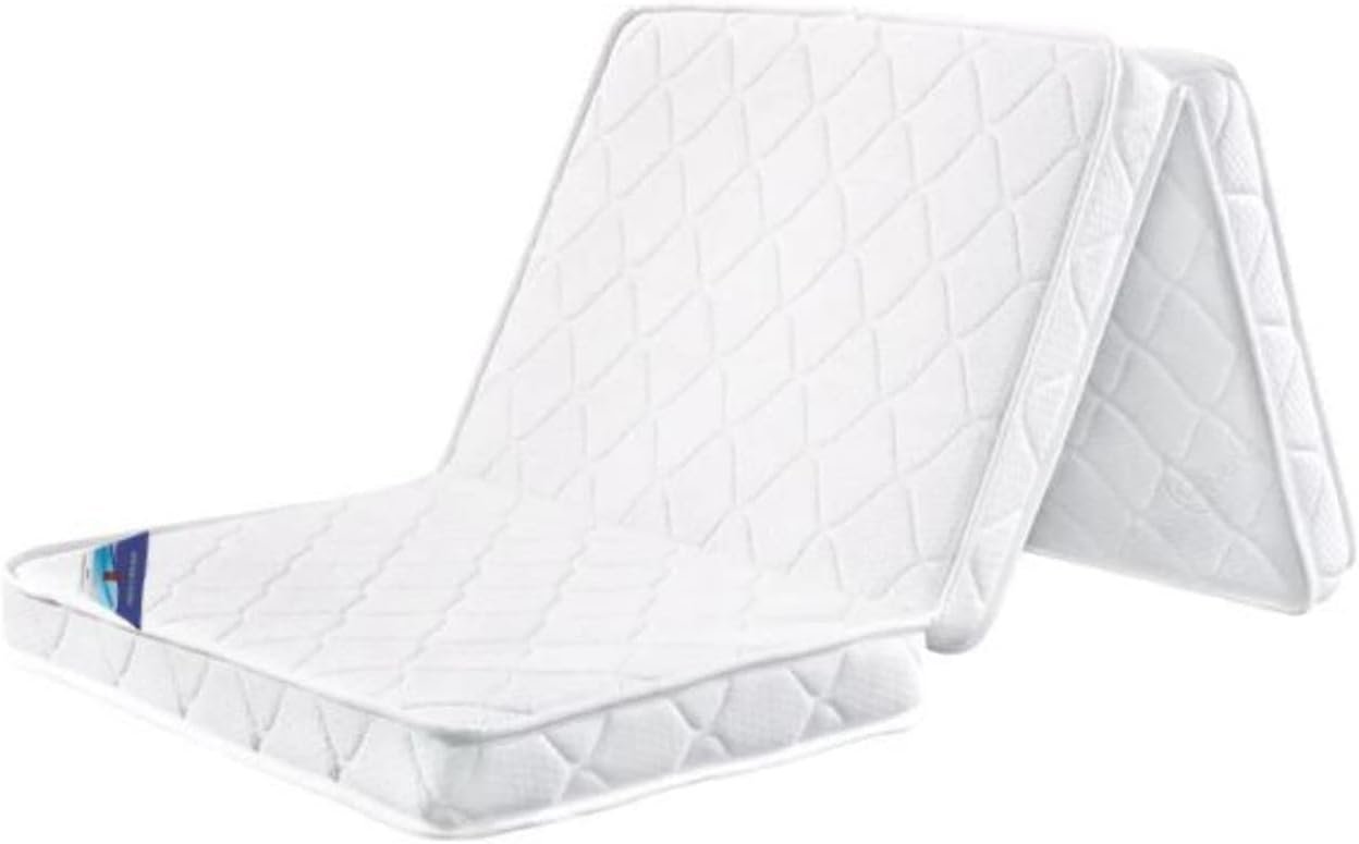 AWF AL WADI FURNITURE® Single Medicated Floral White Quilted Portable Tri-Fold Mattress in Storage Bag with Press Micro Fiber Pillow for Home,Hotel,Guest,Office,Car,Sofa,Chair,Bed - 180L x 90W x 7H cm