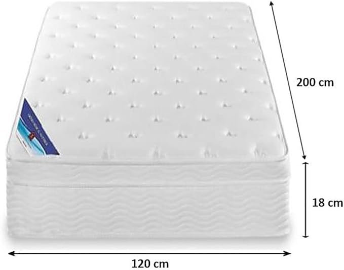 A AWF AL WADI FURNITURE SINCE 1991 Box Top Series Single Large Mattress, Multilayer Euro Top Mattress Single Breathable Foam, Soft Top Feel, Spine Balance, 200L x 120W x 18H cm, WHITE