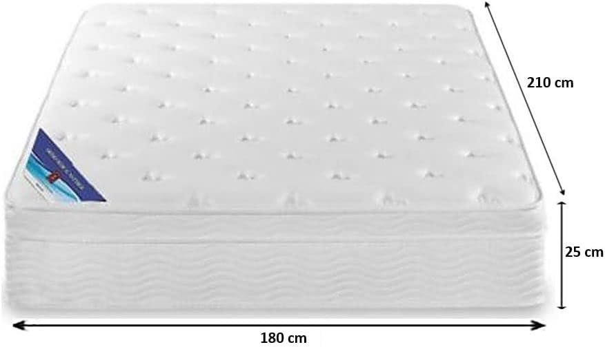 A AWF AL WADI FURNITURE SINCE 1991 Box Top Series King Mattress, Multilayer Euro Top Mattress Single Breathable Foam, Soft Top Feel, Spine Balance, 210L x 180W x 25H cm, WHITE