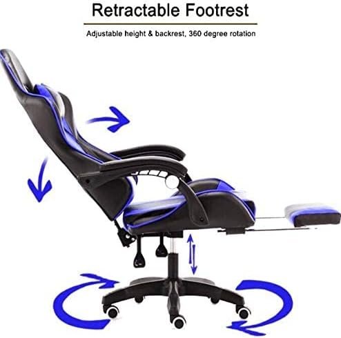 41n2ok4E5LL._AC_ AWF AL WADI FURNITURE® Gaming Computer Chair,Armchair,PVC Leather Office Chair With Footrest,Ergonomic Support,Racing Style,Headrest,Lumbar Soft Support,Blue Black