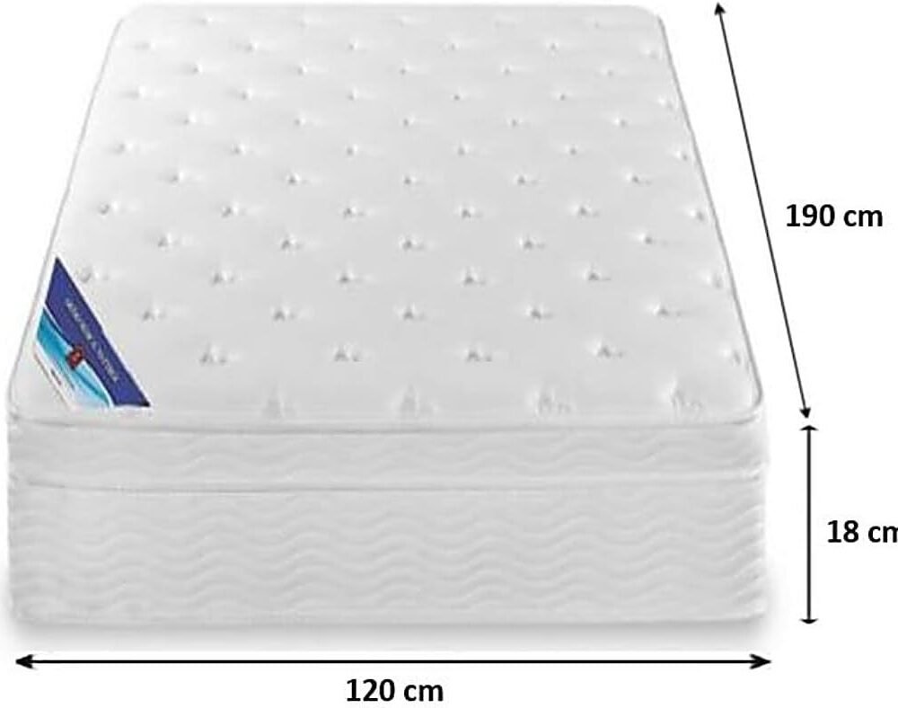 A AWF AL WADI FURNITURE SINCE 1991 Box Top Series Single Large Mattress, Multilayer Euro Top Mattress Single Breathable Foam, Soft Top Feel, Spine Balance, 190L x 120W x 18H cm, WHITE