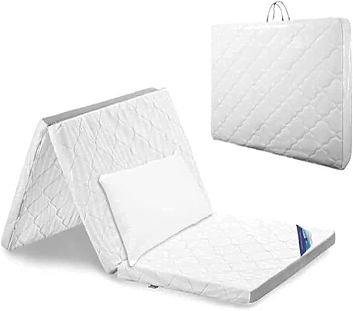 AWF AL WADI FURNITURE® Single Medicated Floral White Quilted Portable Tri-Fold Mattress in Storage Bag with Press Micro Fiber Pillow for Home,Hotel,Guest,Office,Car,Sofa,Chair,Bed - 180L x 90W x 7H cm