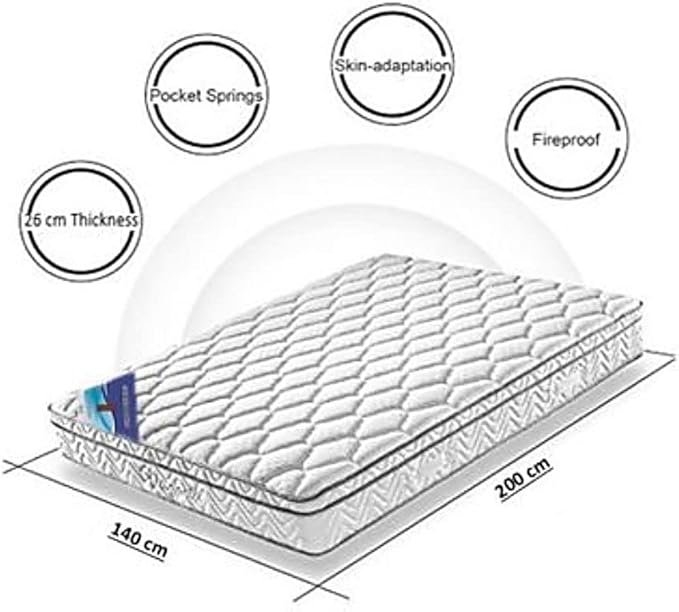 A AWF AL WADI FURNITURE SINCE 1991 Double Multilayer Hybrid Pocket Spring Mattress Twin Breathable Foam - Soft Feel, Spine Support, Box Top Series, 200L x 140W x 26H cm, WHITEMattress Size : 200L x 140W x 26D cm.