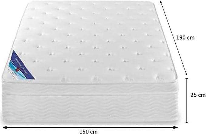 A AWF AL WADI FURNITURE SINCE 1991 Box Top Series Queen Mattress, Multilayer Euro Top Mattress Single Breathable Foam, Soft Top Feel, Spine Balance, 190L x 150W x 25H cm, WHITE