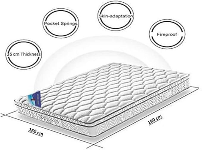 A AWF AL WADI FURNITURE SINCE 1991 Queen Multilayer Hybrid Pocket Spring Mattress Twin Breathable Foam – Soft Feel, Spine Support, Box Top Series, 190L x 160W x 26H cm, WHITE