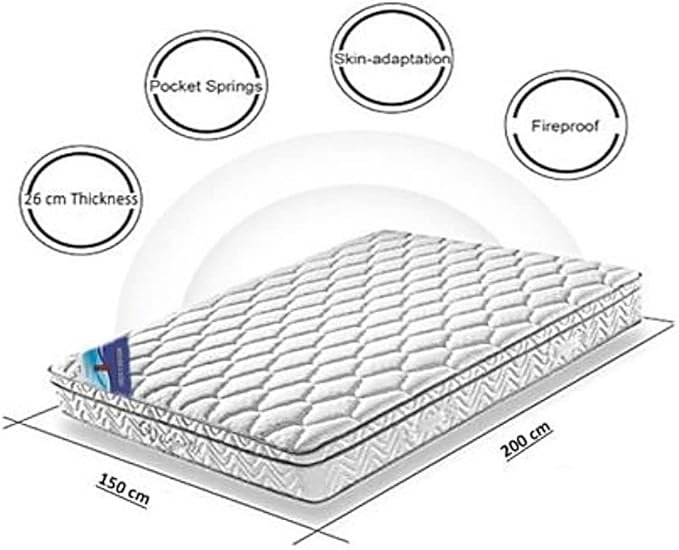 A AWF AL WADI FURNITURE SINCE 1991 Queen Multilayer Hybrid Pocket Spring Mattress Twin Breathable Foam - Soft Feel, Spine Support, Box Top Series, 200L x 150W x 26H cm, WHITE