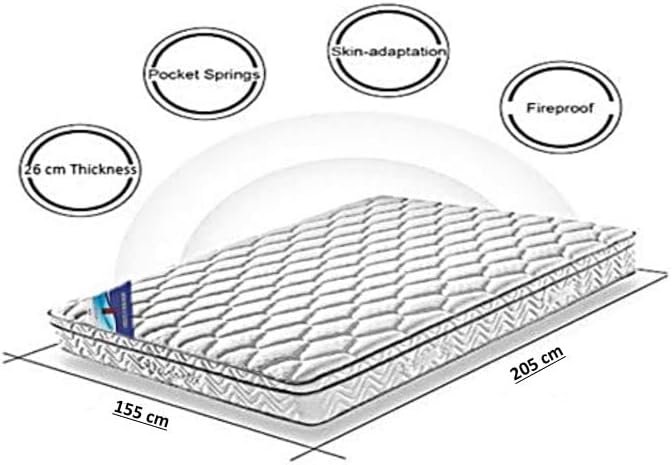 A AWF AL WADI FURNITURE SINCE 1991 Queen Multilayer Hybrid Pocket Spring Mattress Twin Breathable Foam - Soft Feel, Spine Support, Box Top Series, 205L x 155W x 26H cm, WHITE