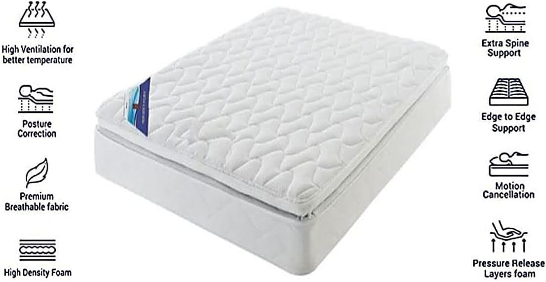 A AWF AL WADI FURNITURE SINCE 1991 Box Top Series Super King Mattress, Multilayer Euro Top Mattress Single Breathable Foam, Soft Top Feel, Spine Balance, 210L x 200W x 25H cm, WHITE