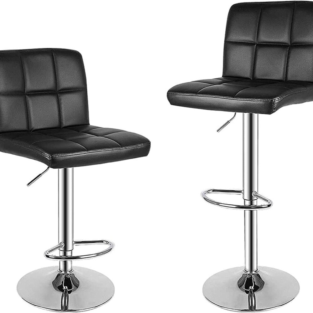 61Cqmrryi1L._AC_SL1500_ AWF AL WADI FURNITURE® 3-Piece Adjustable Round MDF Wood Bar Table Set with 2 Bar Stools for Pub Counter Kitchen Home PU Leather Bar Chairs with Footrest 360°Swivel Perfect for Small Space, Black