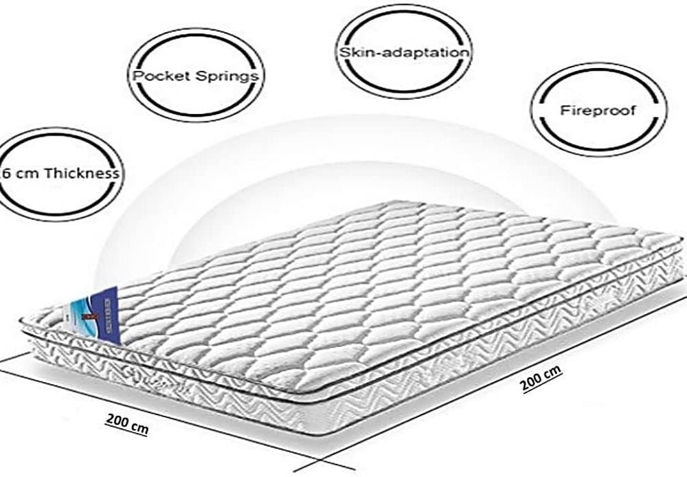 A AWF AL WADI FURNITURE SINCE 1991 Super King Multilayer Hybrid Pocket Spring Mattress Twin Breathable Foam - Soft Feel, Spine Support, Box Top Series, 200L x 200W x 26H cm, WHITE