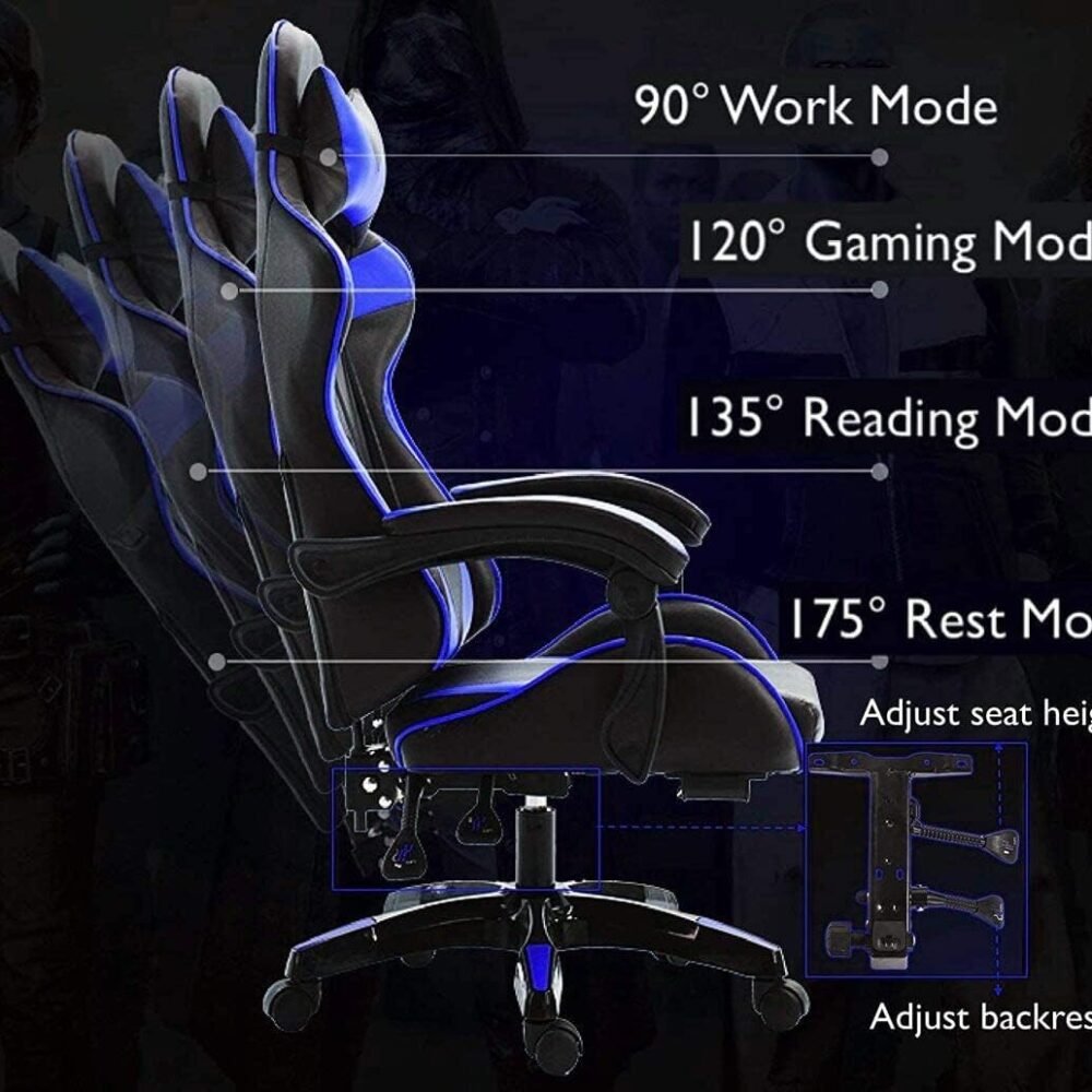 61M6LfjbvpL._AC_SL1146_ AWF AL WADI FURNITURE® Gaming Computer Chair,Armchair,PVC Leather Office Chair With Footrest,Ergonomic Support,Racing Style,Headrest,Lumbar Soft Support,Blue Black