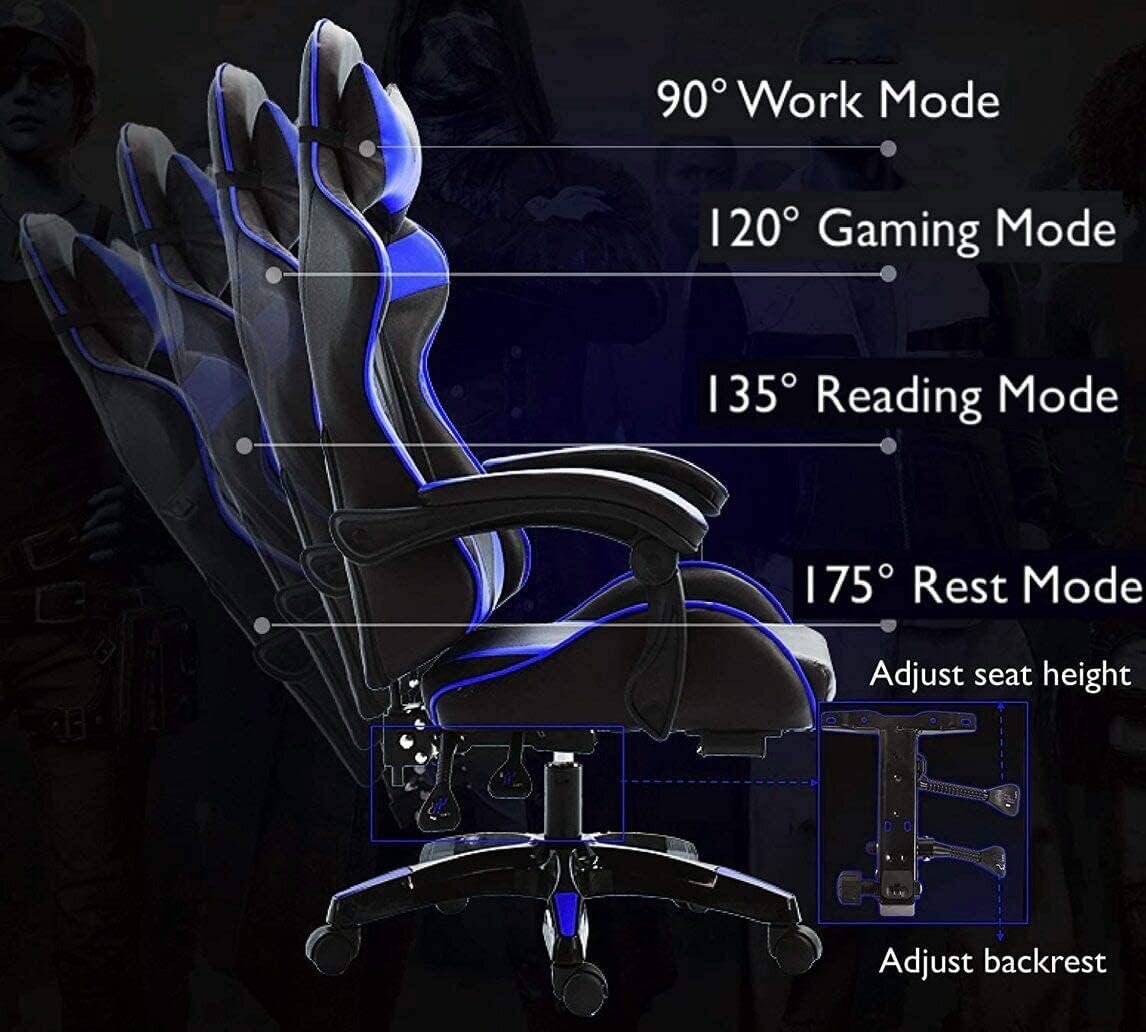 61M6LfjbvpL._AC_SL1146_ AWF AL WADI FURNITURE® Gaming Computer Chair,Armchair,PVC Leather Office Chair With Footrest,Ergonomic Support,Racing Style,Headrest,Lumbar Soft Support,Blue Black