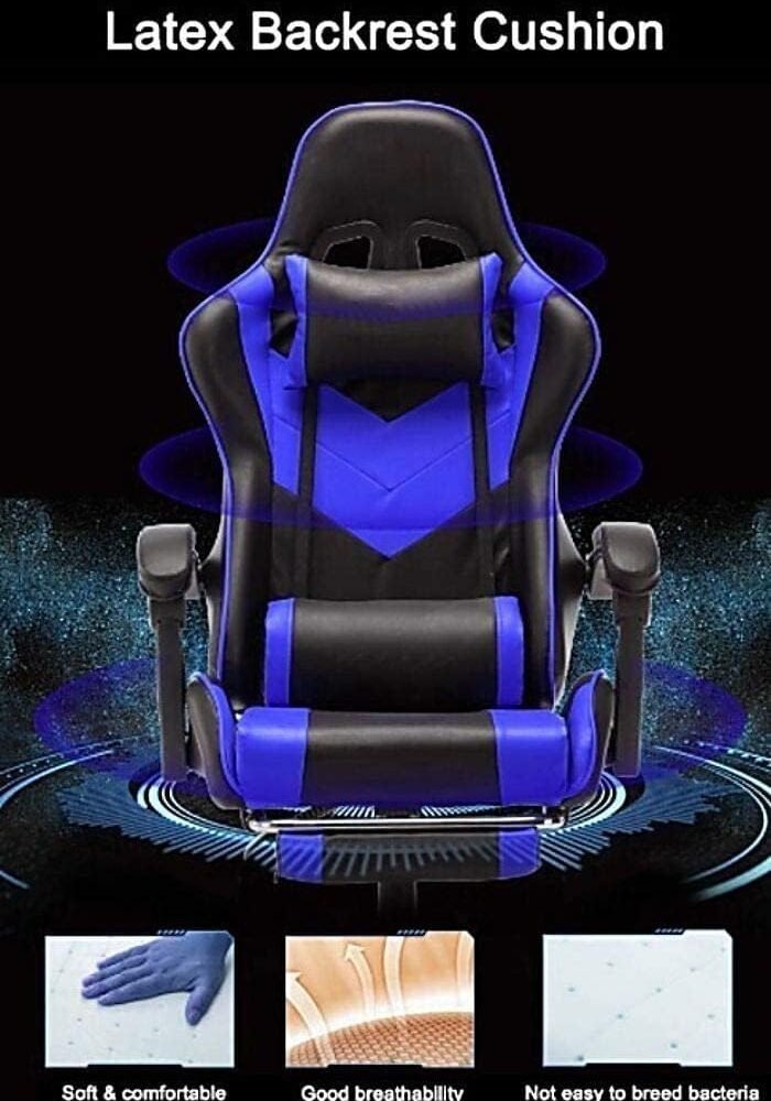 61b9xms9p1L._AC_SL1020_ AWF AL WADI FURNITURE® Gaming Computer Chair,Armchair,PVC Leather Office Chair With Footrest,Ergonomic Support,Racing Style,Headrest,Lumbar Soft Support,Blue Black