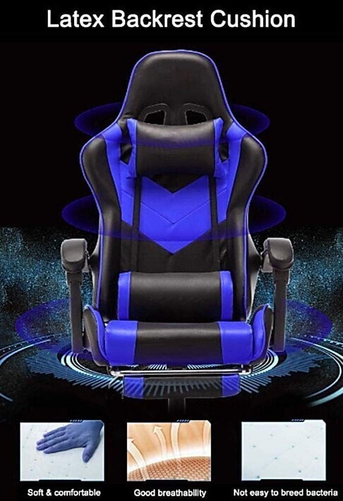 61b9xms9p1L._AC_SL1020_ AWF AL WADI FURNITURE® Gaming Computer Chair,Armchair,PVC Leather Office Chair With Footrest,Ergonomic Support,Racing Style,Headrest,Lumbar Soft Support,Blue Black