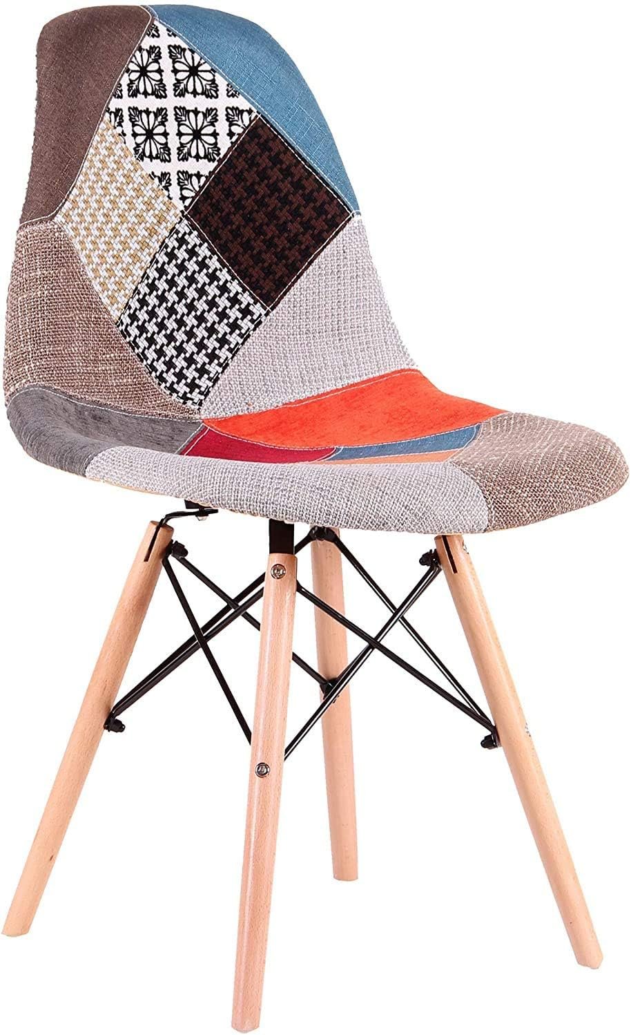 7195jvDSp8L._AC_SL1500_ (3) A AWF AL WADI FURNITURE SINCE 1991 Set of 4 chairs Multicolor Patchwork Chairs in Linen Fabric, Leisure Living Room Chairs Dining Chairs with Soft Cushion Backrest