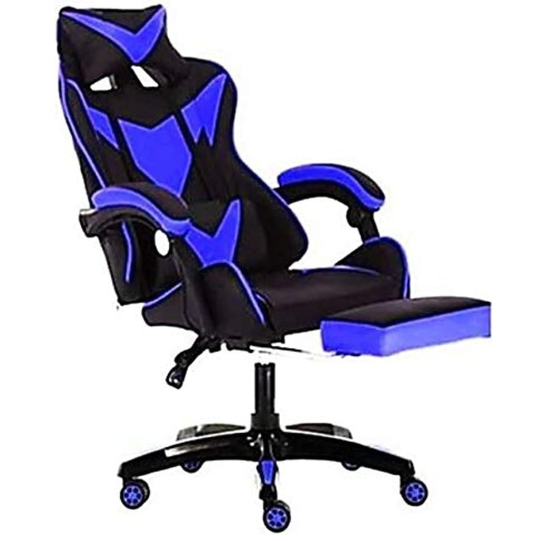 Untitled design - 2024-10-11T150553.587 AWF AL WADI FURNITURE® Gaming Computer Chair,Armchair,PVC Leather Office Chair With Footrest,Ergonomic Support,Racing Style,Headrest,Lumbar Soft Support,Blue Black