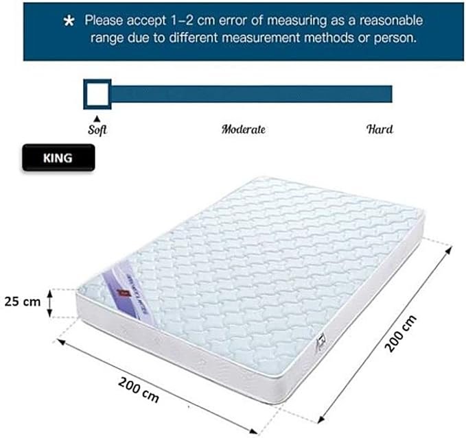 AWF AL WADI FURNITURE® King Hybrid Bonnel Pocket Spring Mattress Series for Bed Breathable Foam,Jacquard Quilted Fabric - Soft Feel, Spine Support, 200L x 200W x 25H cm, WHITE